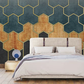 3299 / Elegant Hexagon Fade Wallpaper, Ombre Geometric Wall Mural, Gold Accented Luxury Decor - Artevella